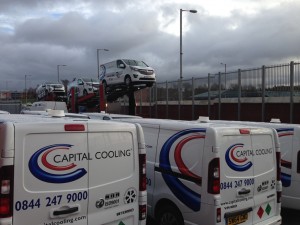 Capital Cooling vans leaving Vanax premises in Glasgow