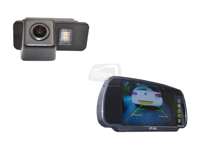 Number plate light replacement camera and mirror mounted monitor - Click Image to Close