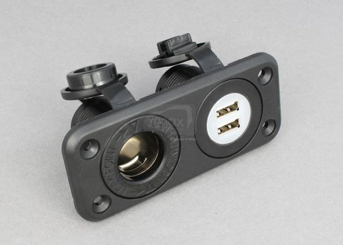 12V/24V Dual Recessed Power Socket Twin USB (5V 2.1A) & Cigar - Click Image to Close