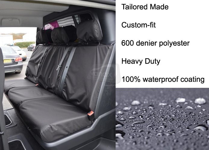 Tailored Rear Triple Seat Covers - Black - Click Image to Close