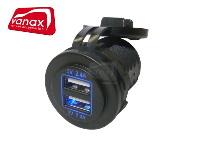 Twin Port Fast Charge USB Power Socket With Blue LED (5V, 4.8A) - Click Image to Close