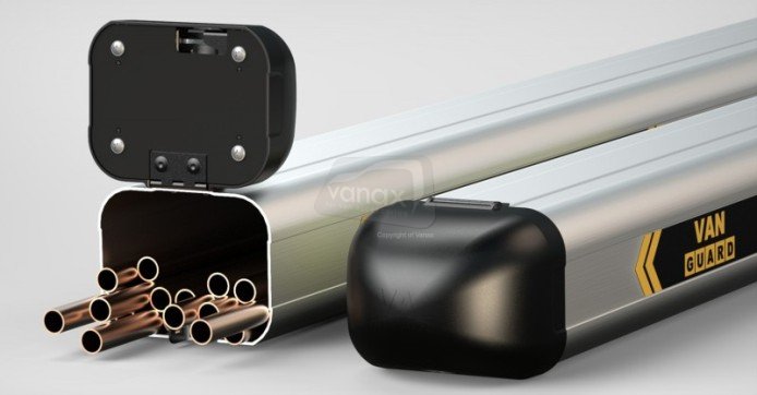 Van Guard 3 metre lined aluminium pipe carrier with twin opening - Click Image to Close